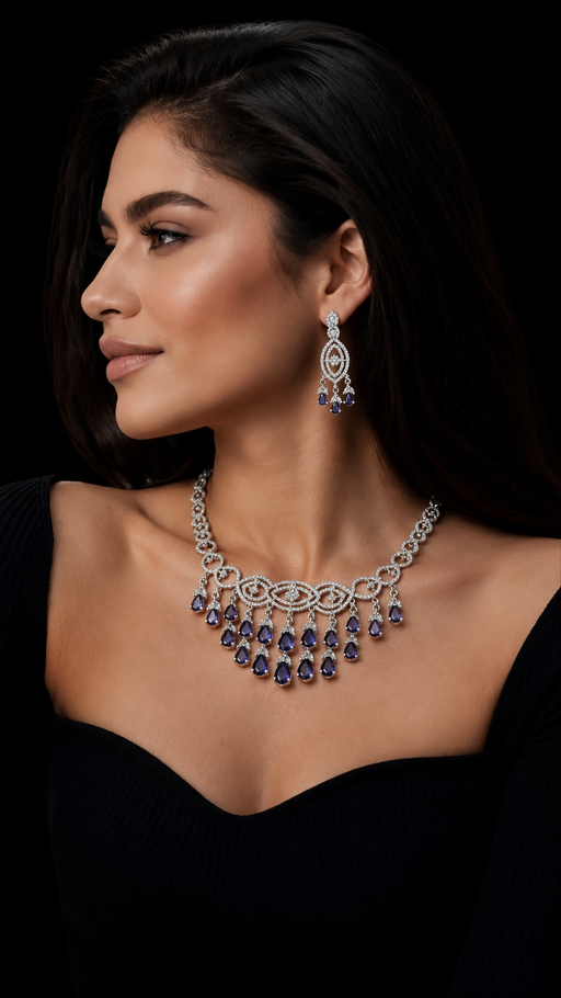 Mauve Cascading Necklace Earrings Set by Cunei India