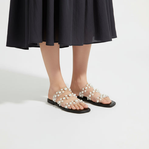 Black Festive Pearl Flats