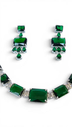 Emerald Green Necklace Earrings Set for Women - Party & Wedding Wear
