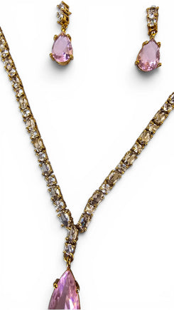 Light Pink & Gold Necklace Earrings Set for Women - Party & Wedding Wear