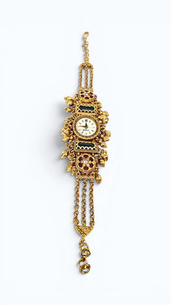 Rajsi Ruby Red and Green Meenakari Ghungroo Watch for Women