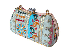Light Blue Patchwork Chain Strap Clutch Bag