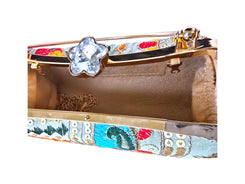 Light Blue Patchwork Chain Strap Clutch Bag