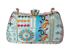 Light Blue Patchwork Chain Strap Clutch Bag