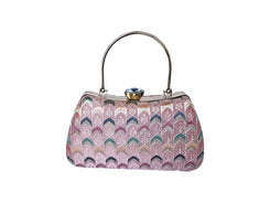 Light Pink Embroidered Chain Strap Clutch Bag