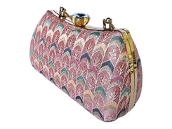 Light Pink Embroidered Chain Strap Clutch Bag