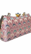 Light Pink Embroidered Chain Strap Clutch Bag