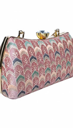 Light Pink Embroidered Chain Strap Clutch Bag