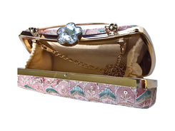 Light Pink Embroidered Chain Strap Clutch Bag
