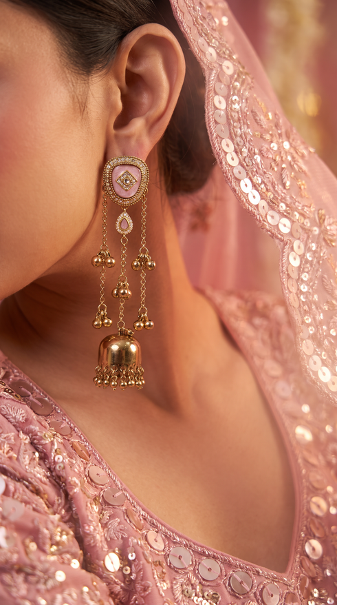 Pink Stone Kashmiri Earrings for Women