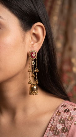 Maroon Stone Kashmiri Earrings for Women