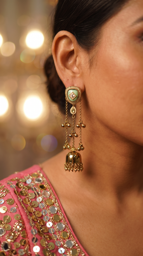 Mint Stone Kashmiri Earrings for Women