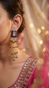 Dark Blue Meenakari Cascading Jhumka Earrings