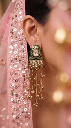 Green Meenakari Cascading Jhumka Earrings