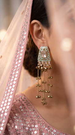 Light Blue Meenakari Cascading Jhumka Earrings