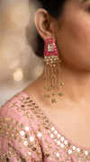 Pink Meenakari Cascading Jhumka Earrings
