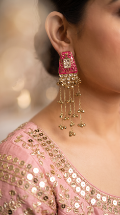 Pink Meenakari Cascading Jhumka Earrings