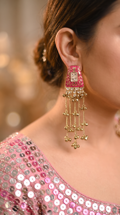 Pink Meenakari Cascading Jhumka Earrings