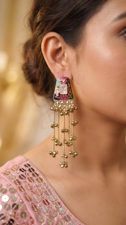 Multicolour Meenakari Cascading Jhumka Earrings