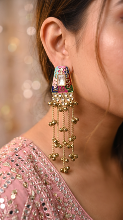 Multicolour Meenakari Cascading Jhumka Earrings