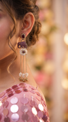 Antique Purple Elephant Drop Earrings with Stones & Pearl Tassels