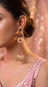 Antique Purple Elephant Drop Earrings with Stones & Pearl Tassels