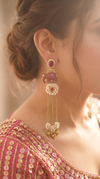 Antique Pink Elephant Drop Earrings with Stones & Pearl Tassels