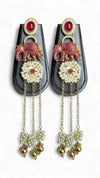 Antique Pink Elephant Drop Earrings with Stones & Pearl Tassels
