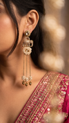 Antique Golden Elephant Drop Earrings with Stones & Pearl Tassels