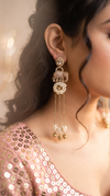 Antique Golden Elephant Drop Earrings with Stones & Pearl Tassels