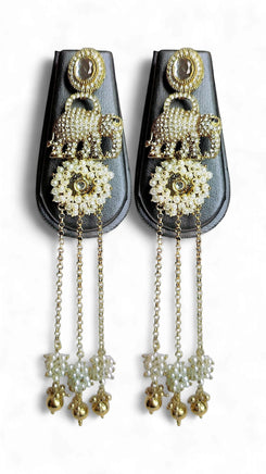 Antique Golden Elephant Drop Earrings with Stones & Pearl Tassels