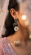 Antique Aqua Elephant Drop Earrings with Stones & Pearl Tassels