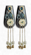 Antique Aqua Elephant Drop Earrings with Stones & Pearl Tassels