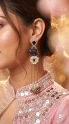 Antique Navy Blue Elephant Drop Earrings with Stones & Pearl Tassels