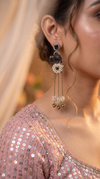Antique Navy Blue Elephant Drop Earrings with Stones & Pearl Tassels