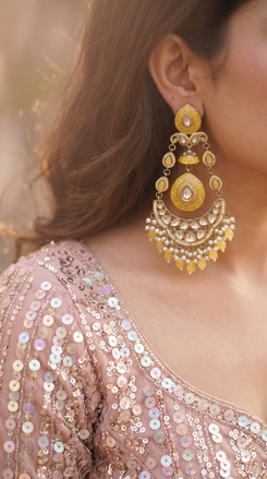 Yellow Meenakari Enamel Chandbali Earrings for Women