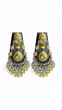Yellow Meenakari Enamel Chandbali Earrings for Women