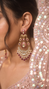 Pink Meenakari Enamel Chandbali Earrings for Women