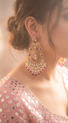 Pink Meenakari Enamel Chandbali Earrings for Women