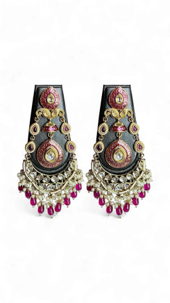 Pink Meenakari Enamel Chandbali Earrings for Women