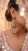 Red Green Meenakari Enamel Chandbali Earrings for Women