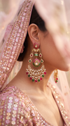 Red Green Meenakari Enamel Chandbali Earrings for Women
