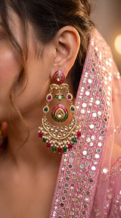Red Green Meenakari Enamel Chandbali Earrings for Women