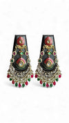 Red Green Meenakari Enamel Chandbali Earrings for Women