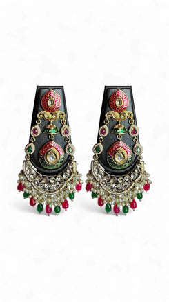 Red Green Meenakari Enamel Chandbali Earrings for Women