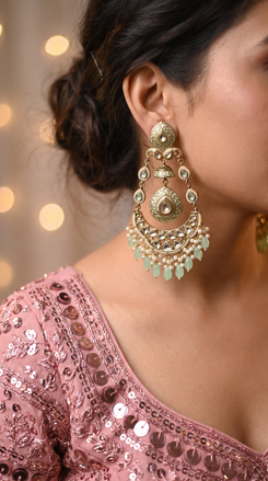 Mint Meenakari Enamel Chandbali Earrings for Women