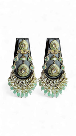 Mint Meenakari Enamel Chandbali Earrings for Women
