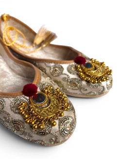 White Mirror Work Jutti for Women