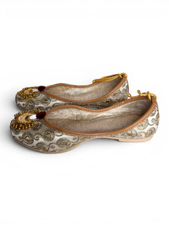 White Mirror Work Jutti for Women