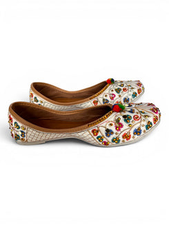 Colourful Bobble White Jutti for Women